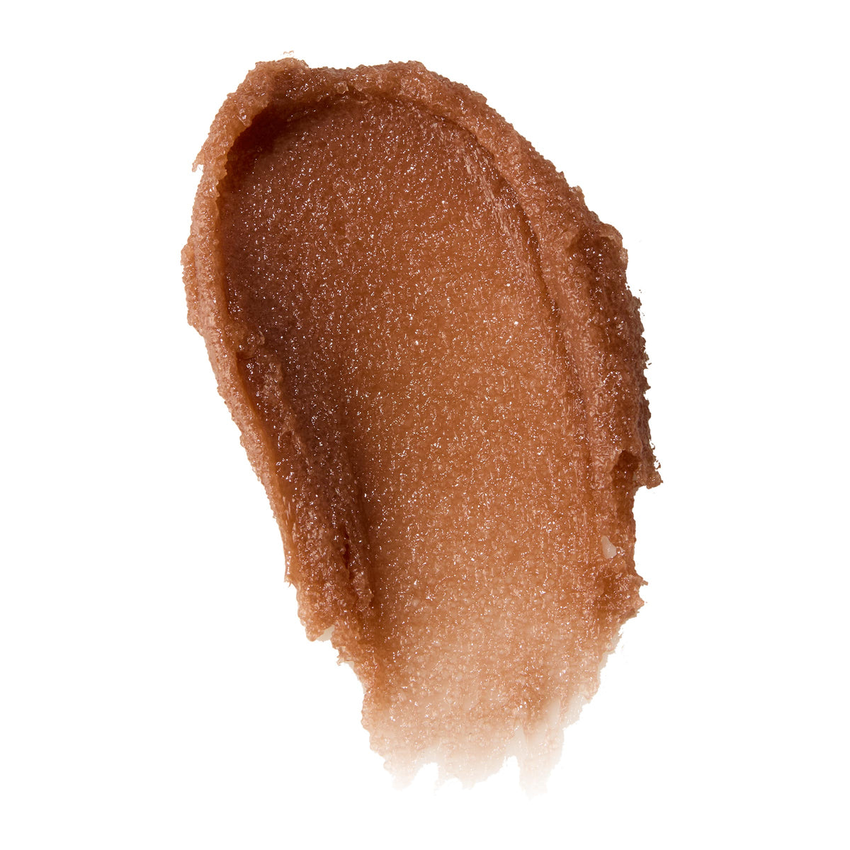Chocolate Milkshake ColourPop Lip Scrub swatch, warm chocolate-brown sugar scrub smeared in a thick oval stroke, highlighting coarse exfoliating crystals against a clean white background.