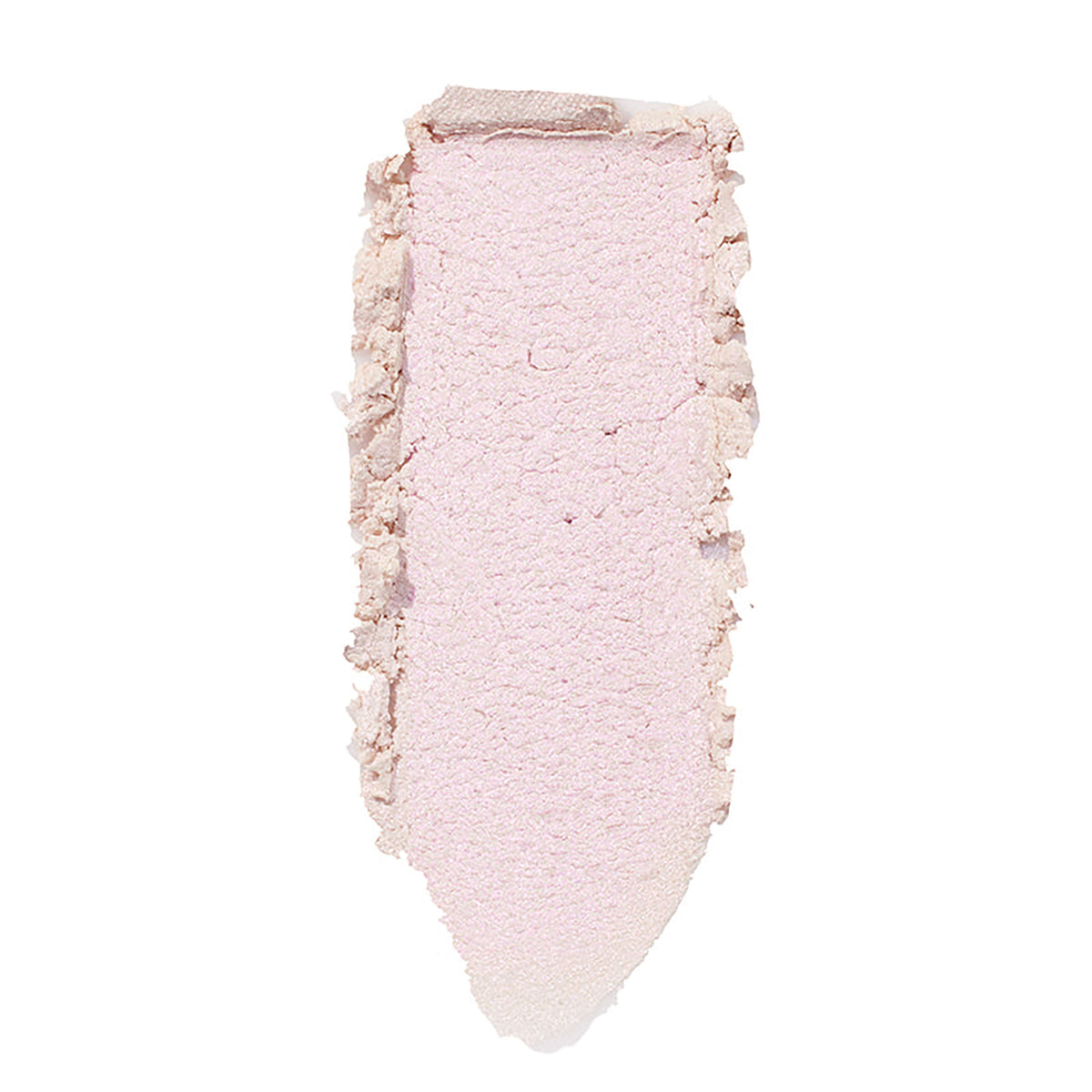 ColourPop Monster Super Shock Highlighter swatched in a single vertical swipe, revealing a pale pink, pearly shimmer with soft, crushed edges and a creamy powder texture on a white background.