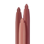 Three crayon-style lip liners stand upright with pointed tips in nude, pink, and mauve, showcasing the Lips Don’t Lie ColourPop So Juicy Plumping Lip Liner Set for precise lip lining on a clean white background.