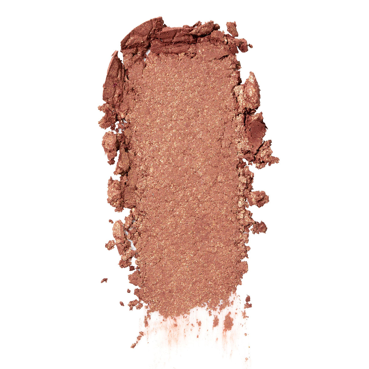 ColourPop DGAF Super Shock Shadow swatch - warm copper-bronze eyeshadow with fine gold sparkle - smeared in a vertical streak on a white background, highlighting ultra-metallic payoff, creamy texture, and blendable pigment.