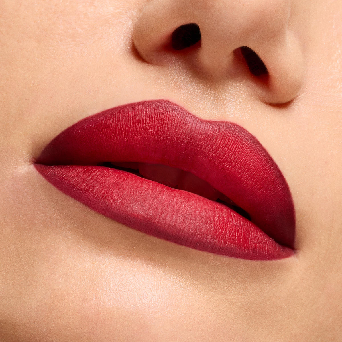 Full lips wearing the Pack Member Lip Set show a deep berry-to-crimson ombré with a soft-matte finish and crisp edges, highlighting the rich payoff of ColourPop Power Pout Lipstick in a tight macro close-up on smooth skin.