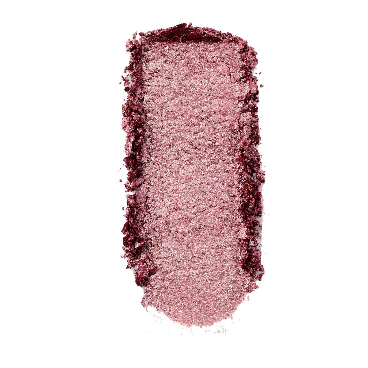ColourPop Party of Five Super Shock Shadow swatch, a shimmery rose-mauve metallic with fine sparkle, smeared in a single swipe on a white background to show its creamy texture and berry-toned edges.