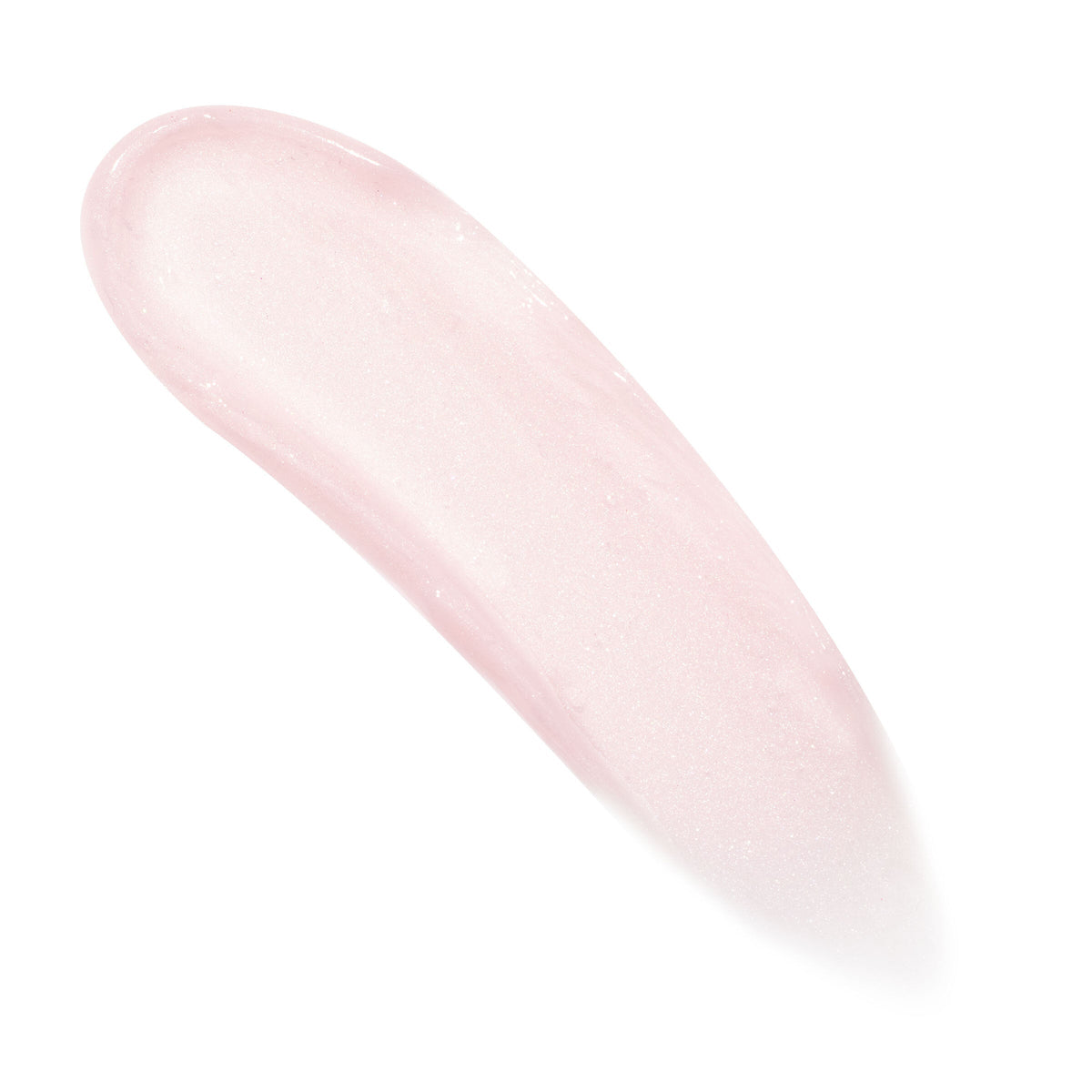 Pale pink, translucent swatch of Pure Madness ColourPop Lip Mask arced in a smooth swipe, showing glossy, gel-like texture with fine shimmer on a clean white background.