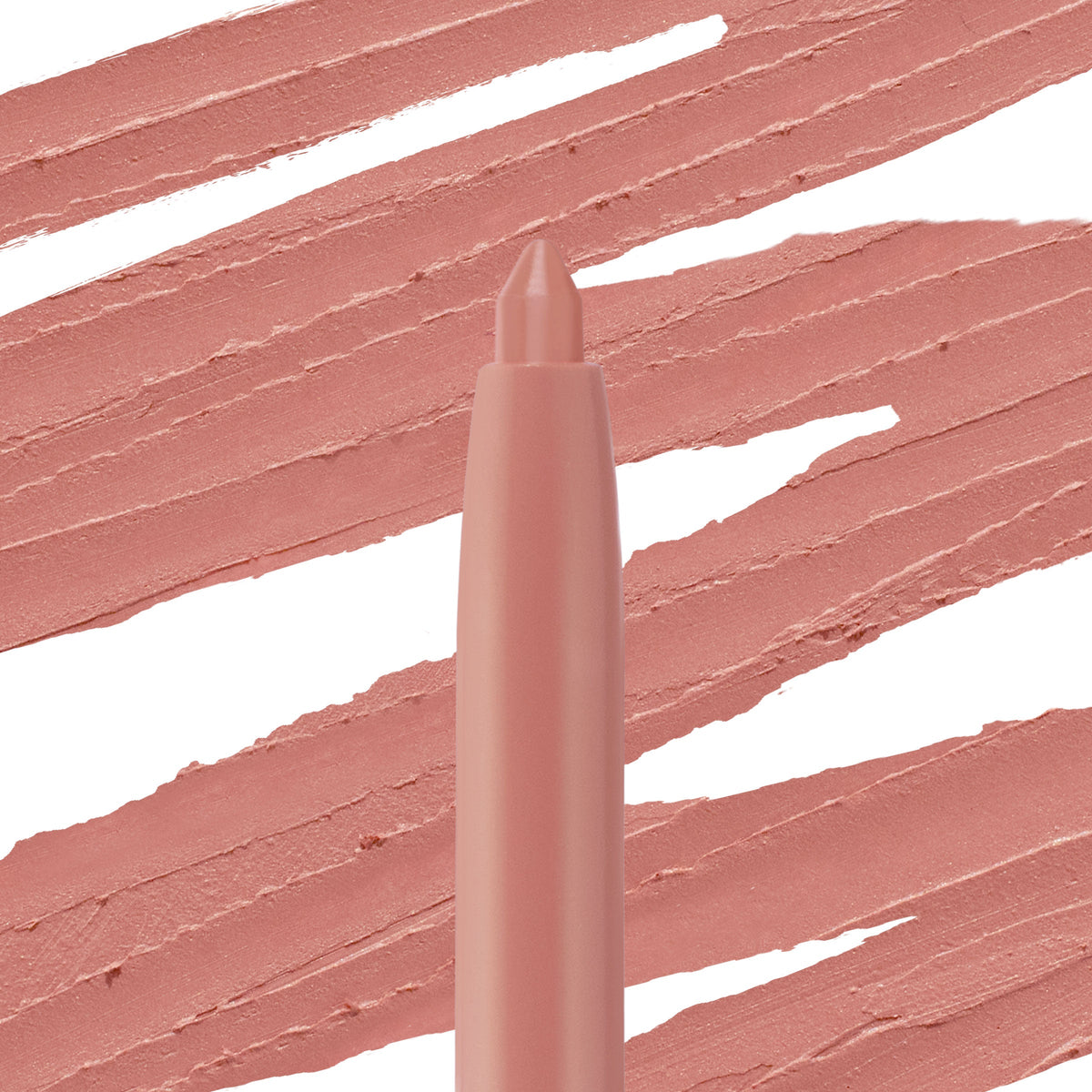 ColourPop So Juicy Plumping Lip Liner with Peptides in Love That draws creamy warm rosy‑nude swatches on a white background, with the twist‑up tip centered to showcase pigment, smooth payoff, and matte finish.